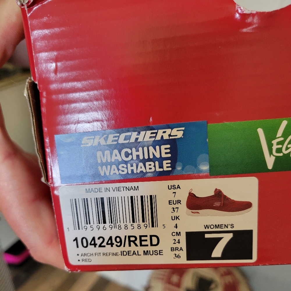 Skechers Red and White Athletic Shoes with Knit Upper - Picture 3 of 5